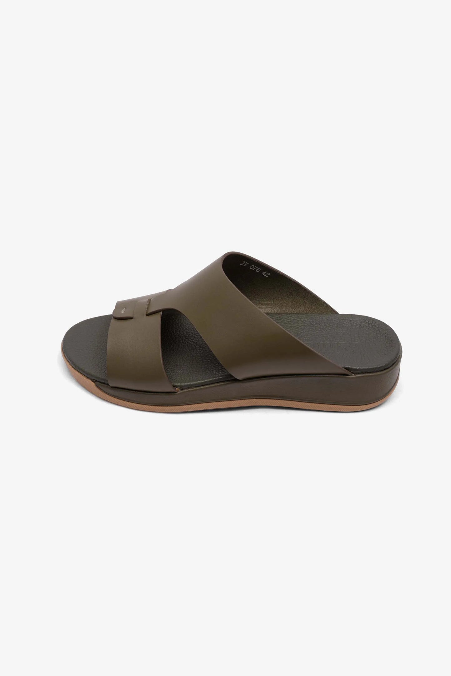 MENS COMFORT PLUS ANTISKID GRIP MATT LEATHER SANDALS OLIVE - Seventy7