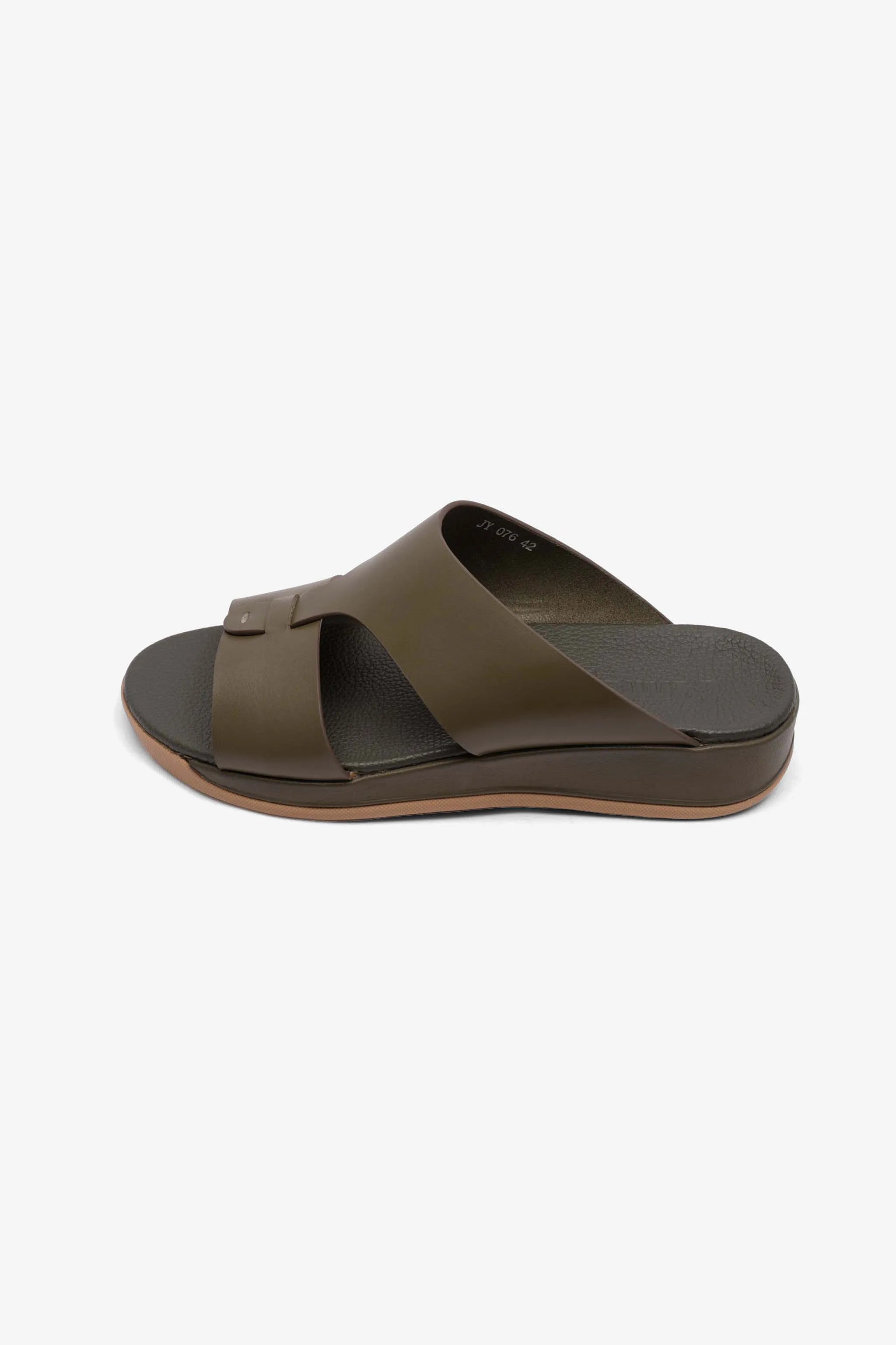 MENS COMFORT PLUS ANTISKID GRIP MATT LEATHER SANDALS OLIVE - Seventy7