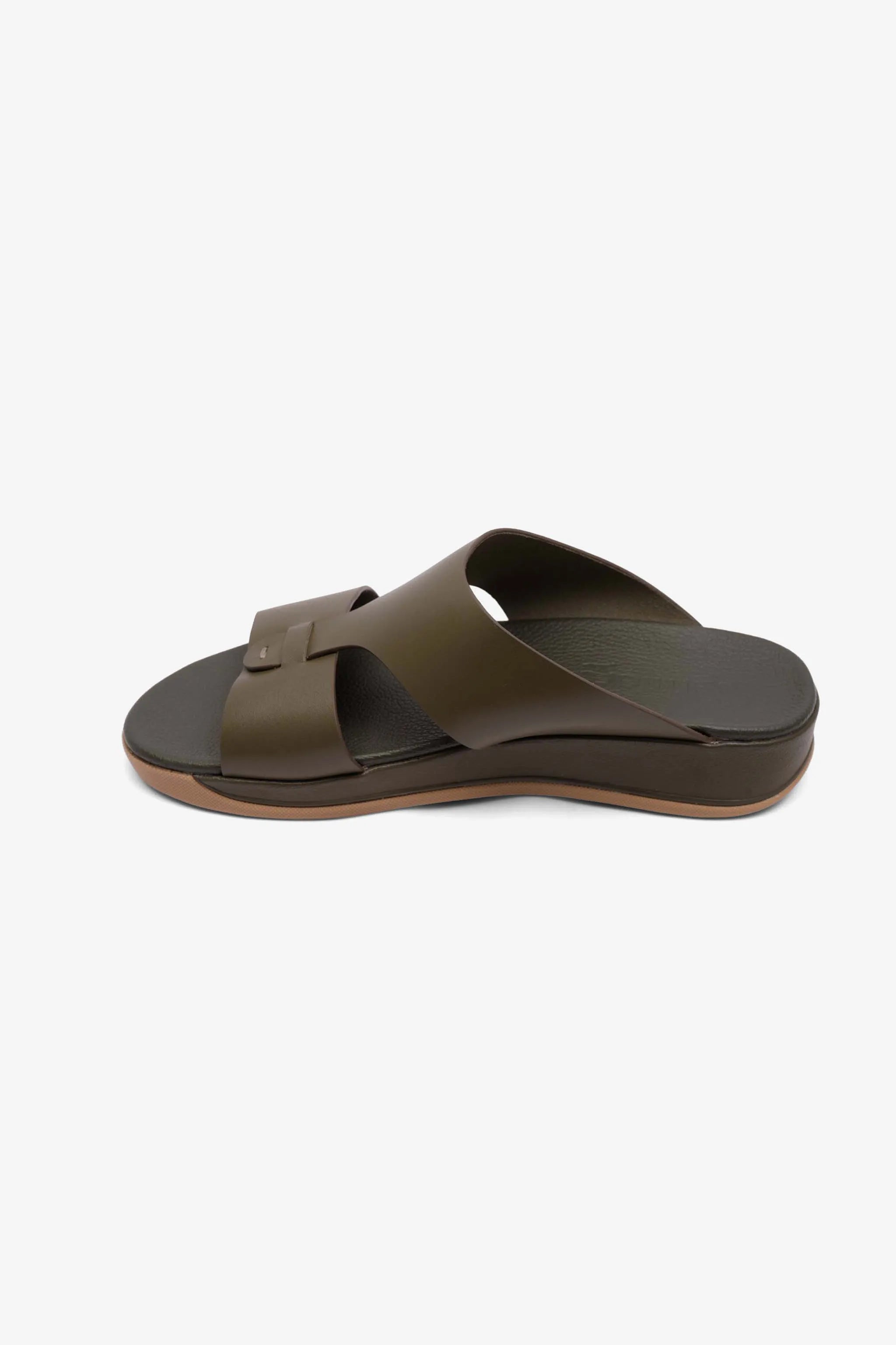 MENS COMFORT PLUS ANTISKID GRIP MATT LEATHER SANDALS OLIVE - Seventy7