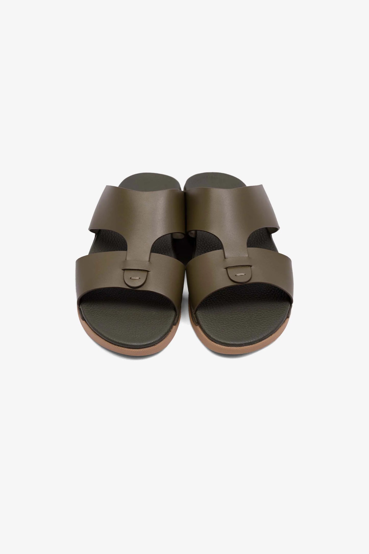 MENS COMFORT PLUS ANTISKID GRIP MATT LEATHER SANDALS OLIVE - Seventy7