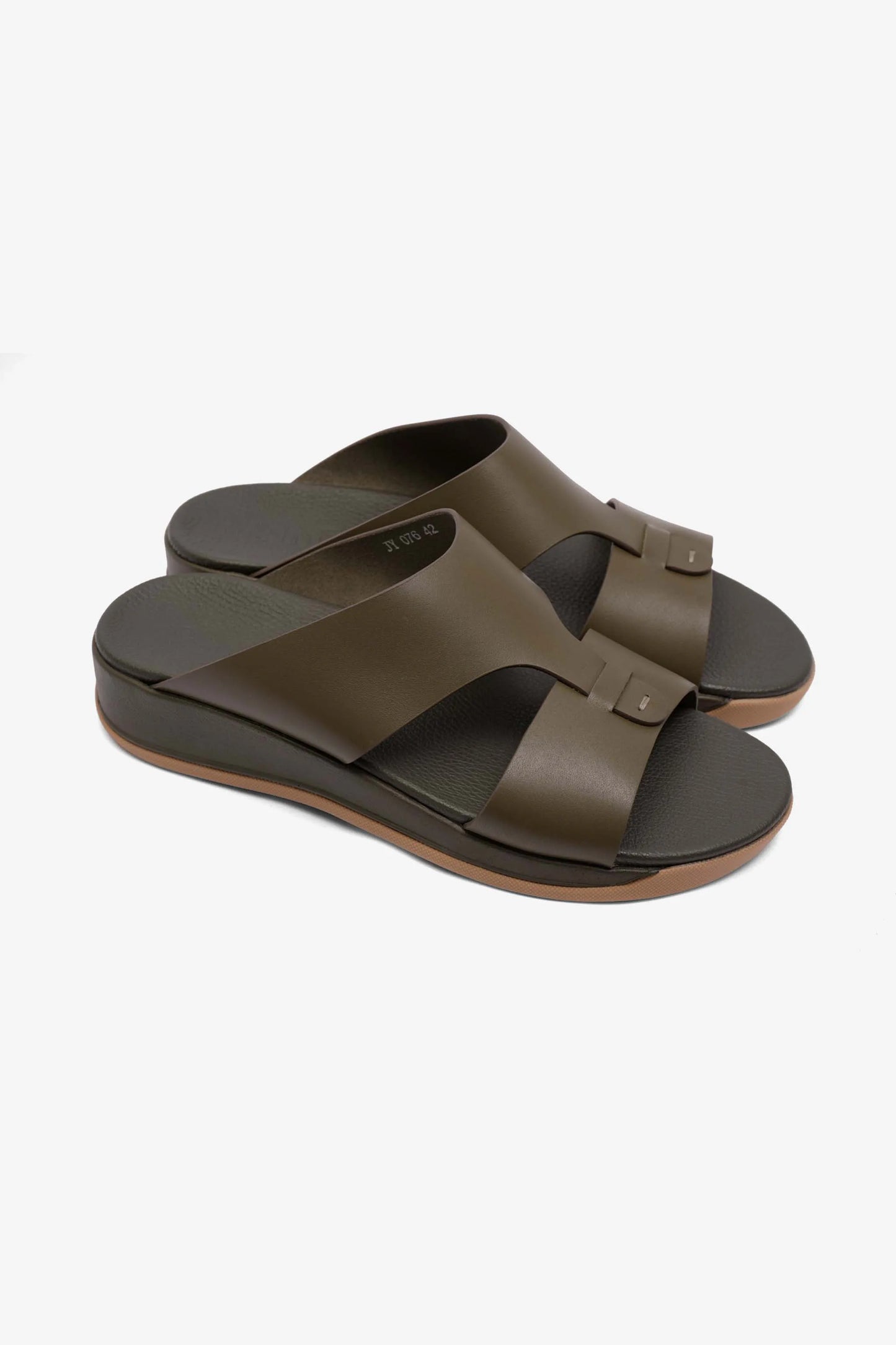 MENS COMFORT PLUS ANTISKID GRIP MATT LEATHER SANDALS OLIVE - Seventy7