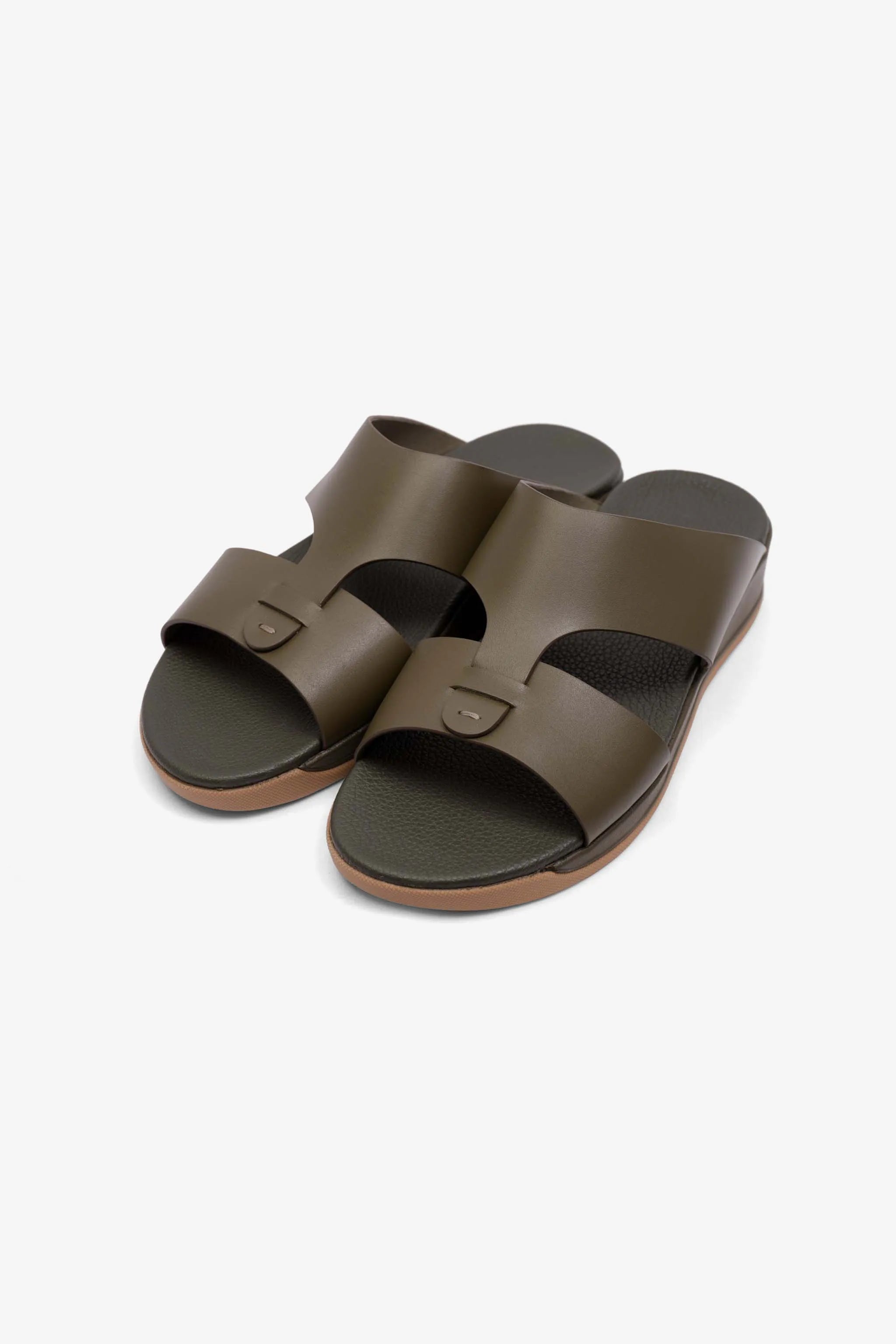 MENS COMFORT PLUS ANTISKID GRIP MATT LEATHER SANDALS OLIVE - Seventy7