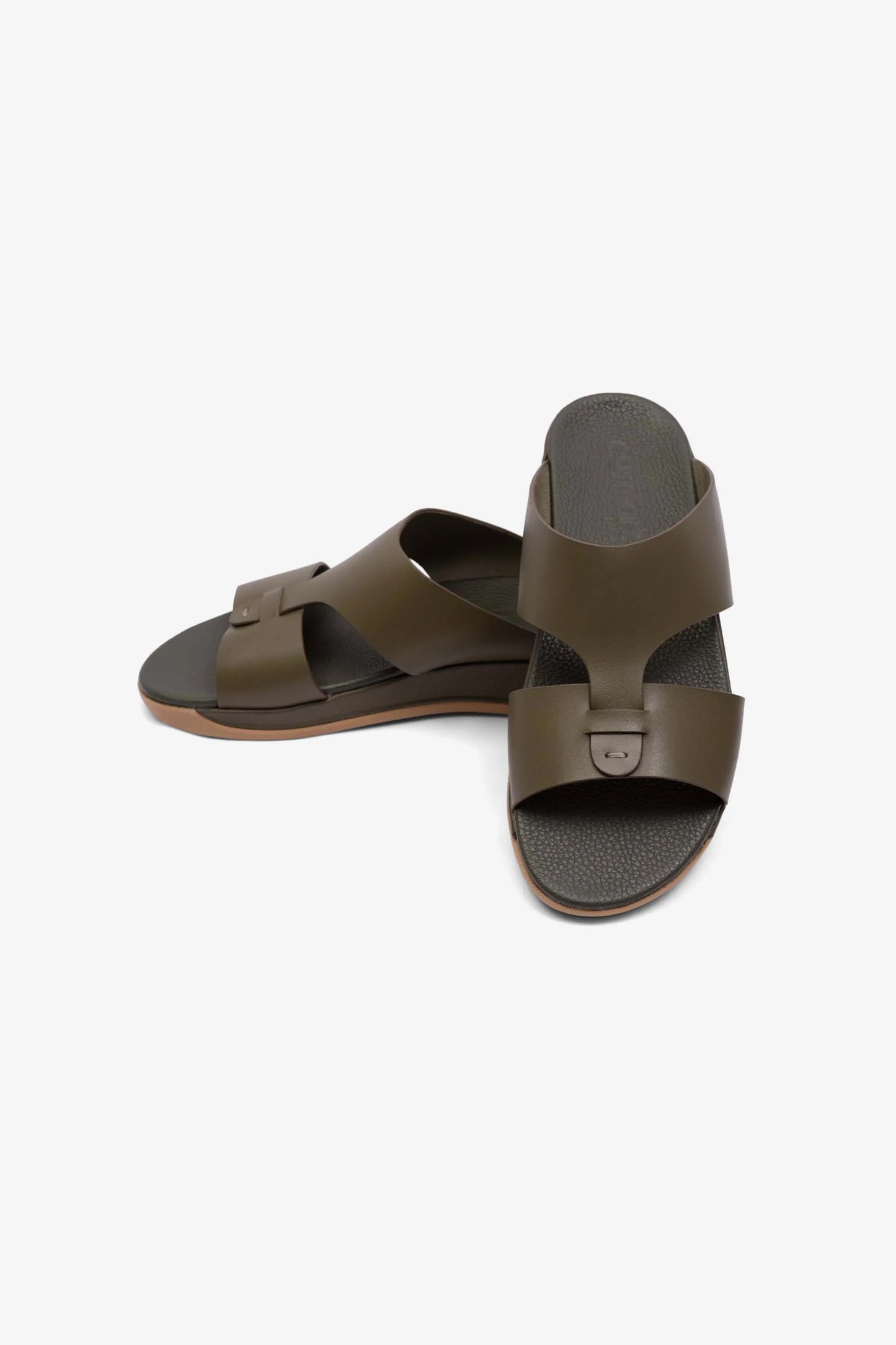 MENS COMFORT PLUS ANTISKID GRIP MATT LEATHER SANDALS OLIVE - Seventy7