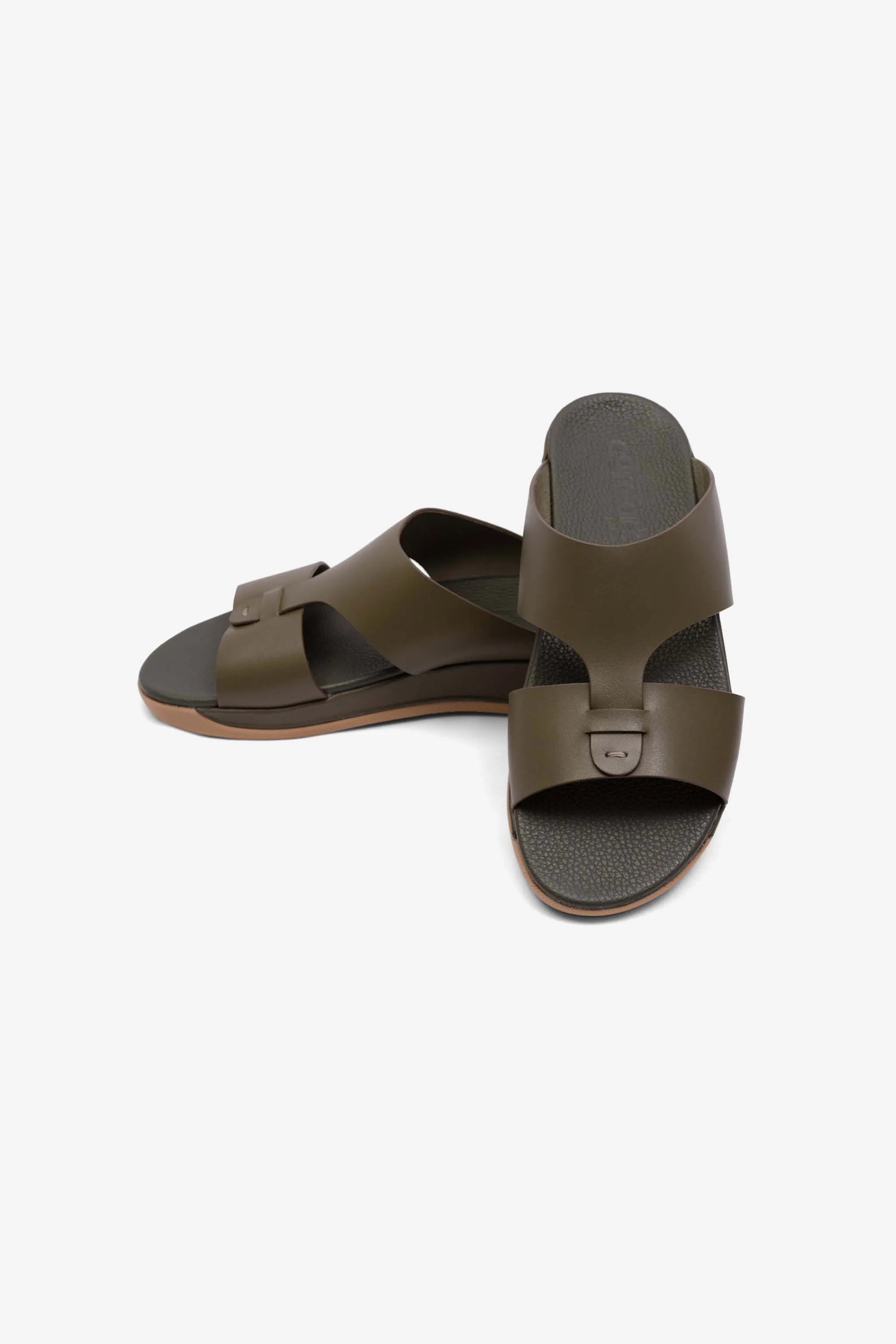 MENS COMFORT PLUS ANTISKID GRIP MATT LEATHER SANDALS OLIVE - Seventy7