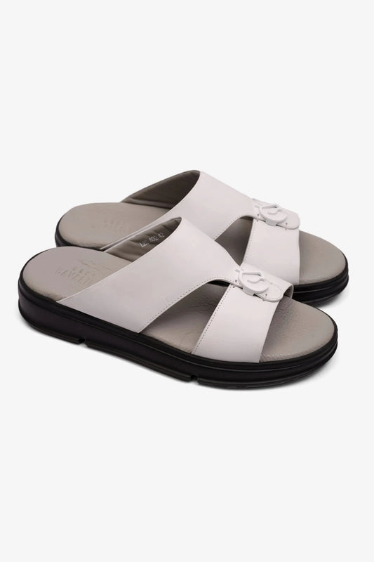 UOMO CAVALIER MENS LIGHT WEIGHT MATT LEATHER SANDAL WHITE - Seventy7