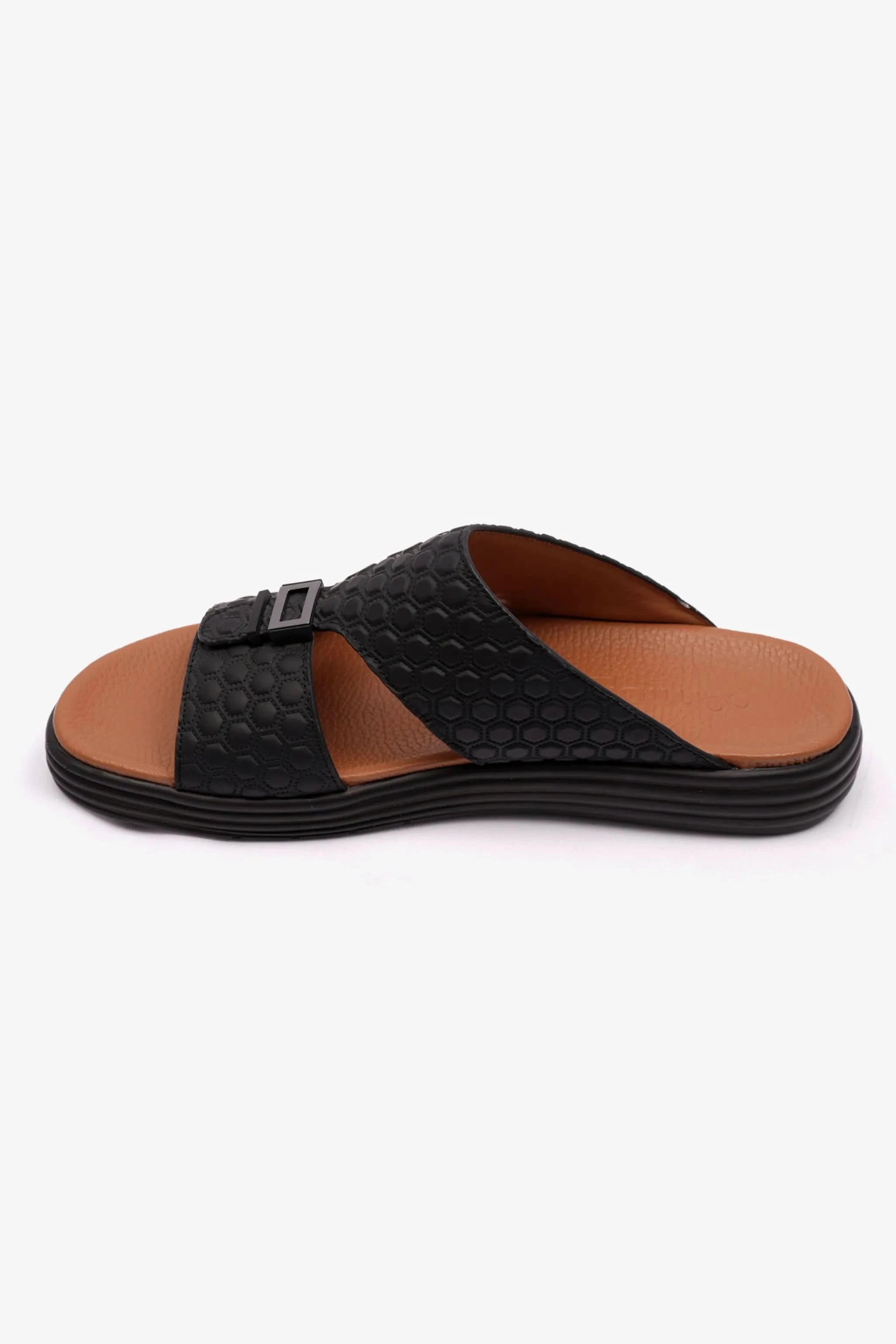 COMFORT PLUS STYLISH MENS ARABIC TRIMS SANDALS BLACK - Seventy7