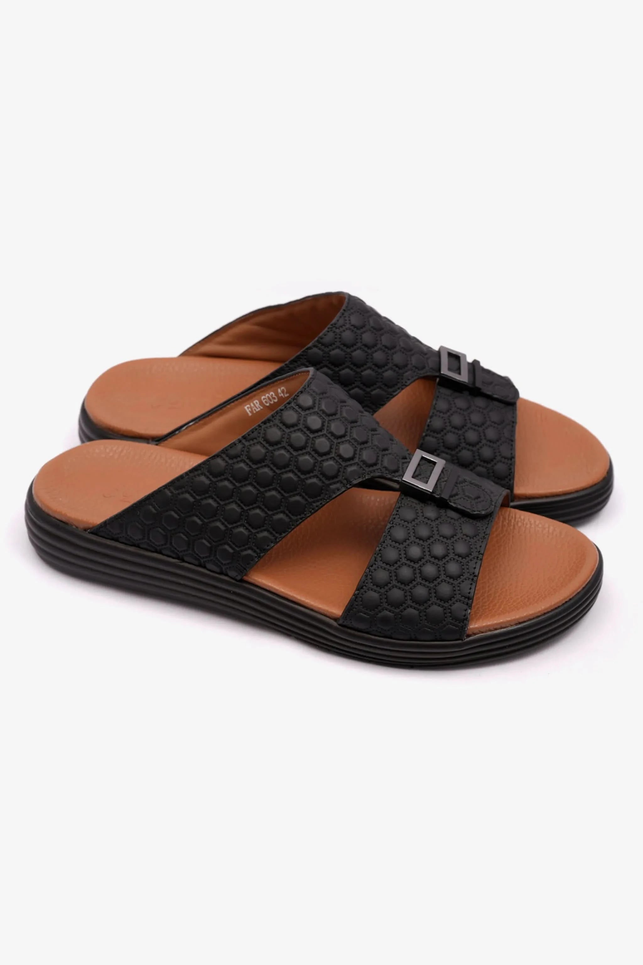 COMFORT PLUS STYLISH MENS ARABIC TRIMS SANDALS BLACK - Seventy7