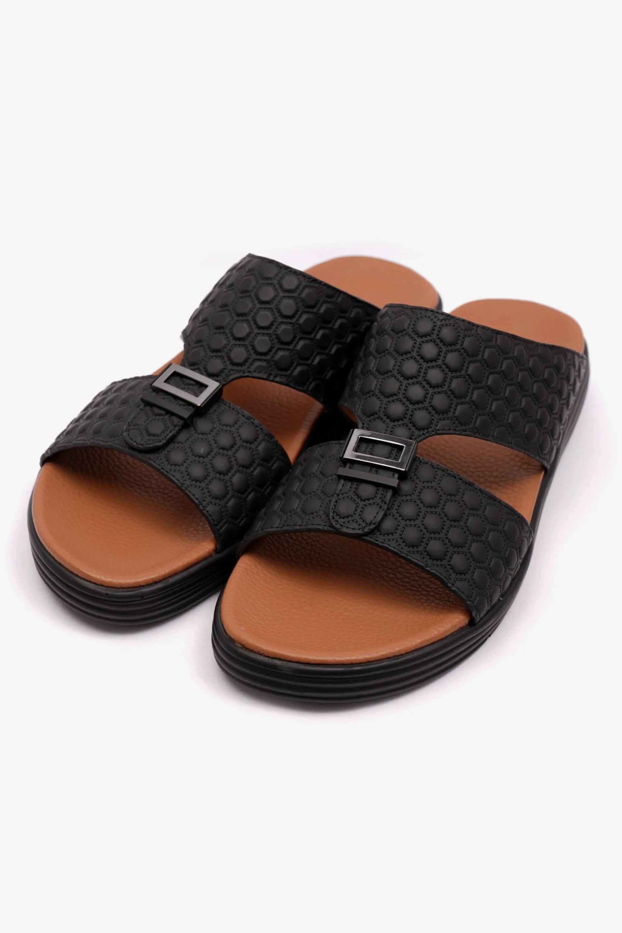 COMFORT PLUS STYLISH MENS ARABIC TRIMS SANDALS BLACK - Seventy7