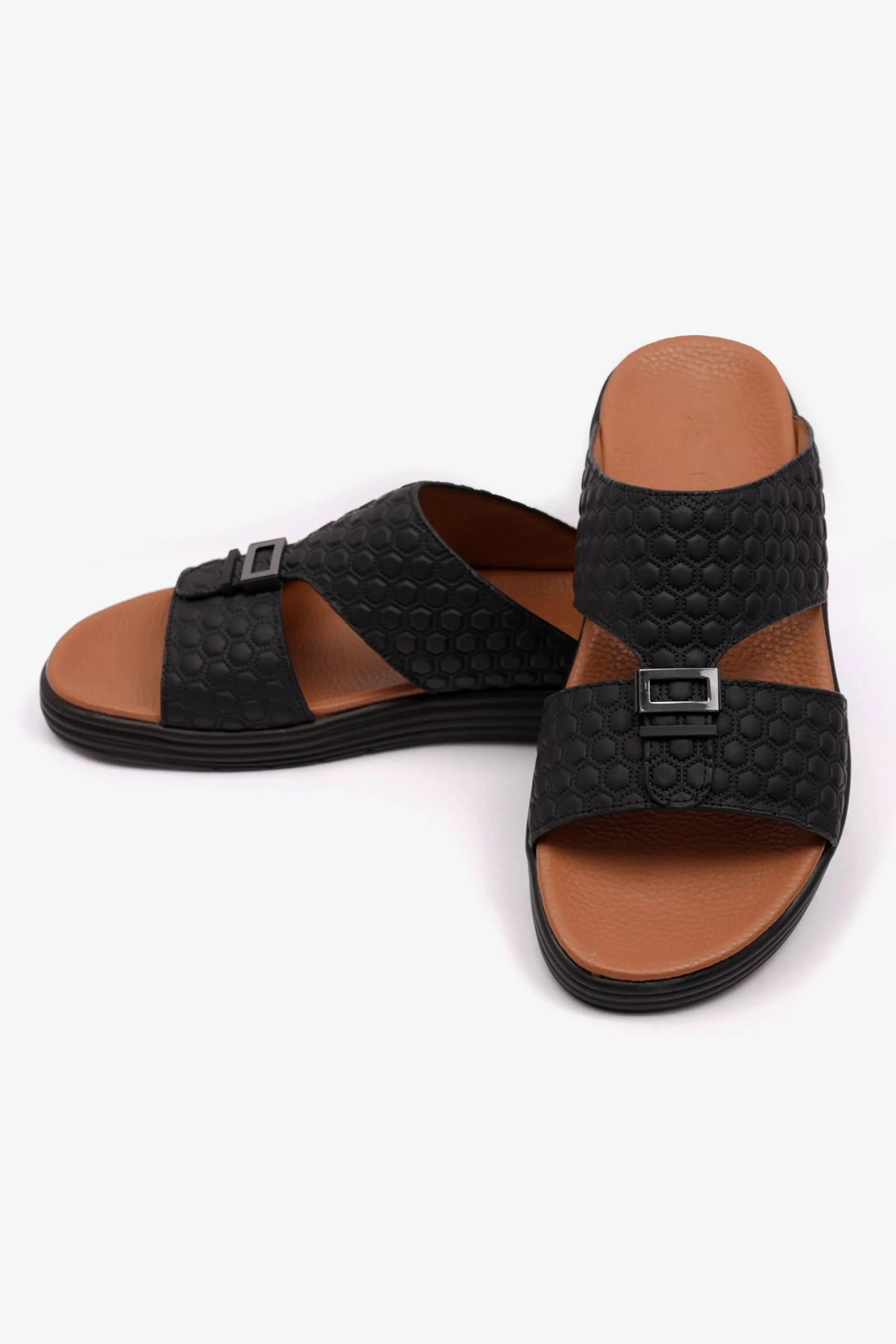 COMFORT PLUS STYLISH MENS ARABIC TRIMS SANDALS BLACK - Seventy7