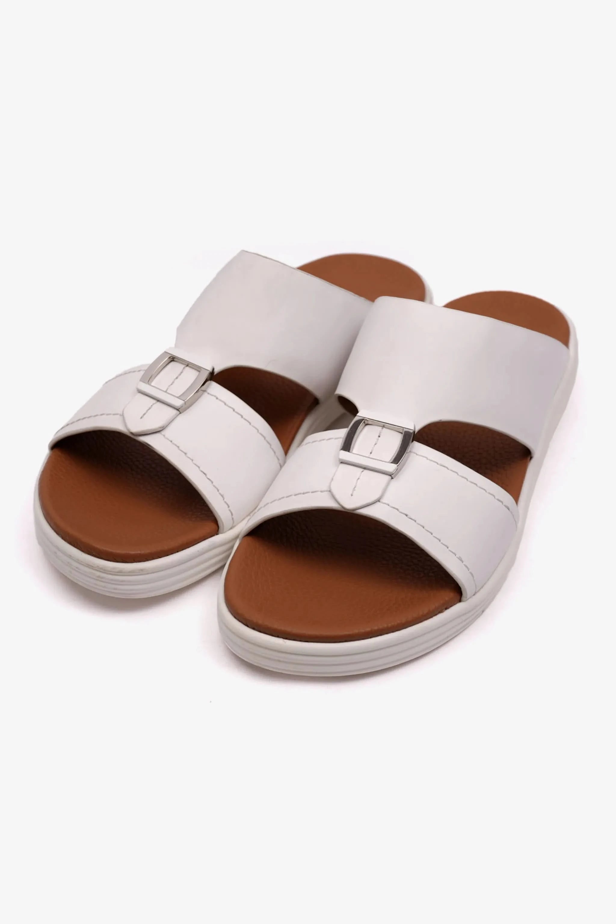 MATTE LEATHER MENS STYLISH SANDALS WHITE - Seventy7