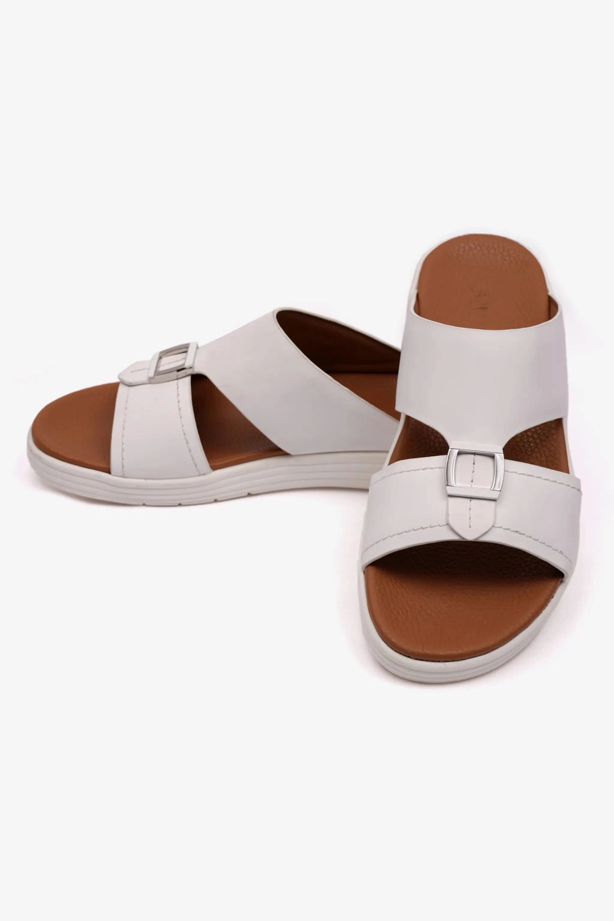 MATTE LEATHER MENS STYLISH SANDALS WHITE - Seventy7