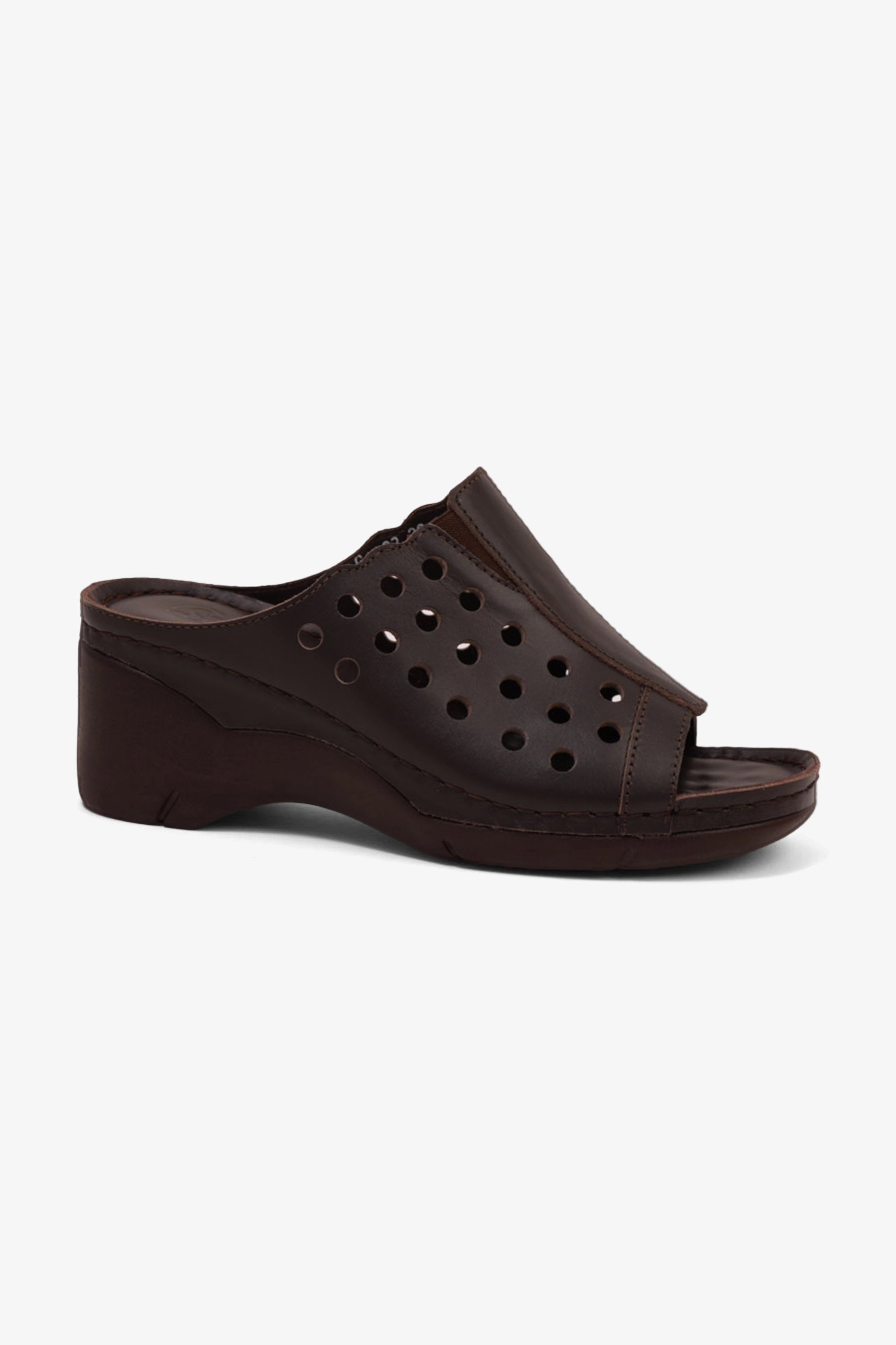 COMFORT PLUS SLIP-ON WEDGE SANDALS WITH PERFORATED DESIGN BROWN