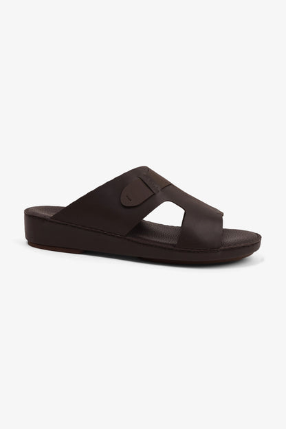 COMFORT PLUS ULTRA COMFORTABLE LEATHER SLIP-ON SANDALS DARK-BROWN