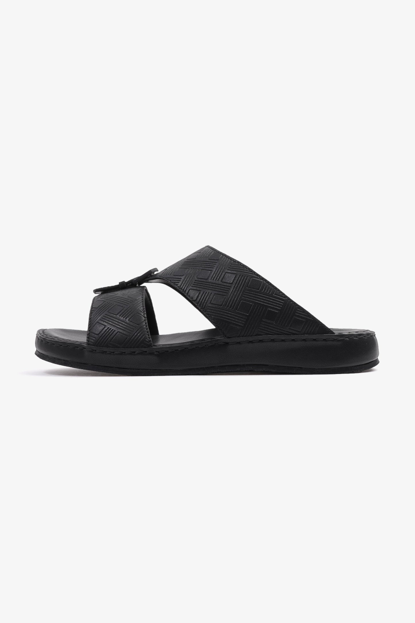 COMFORT PLUS EMBOSSED LEATHER HANDSTITCHED ARABIC SANDALS BLACK