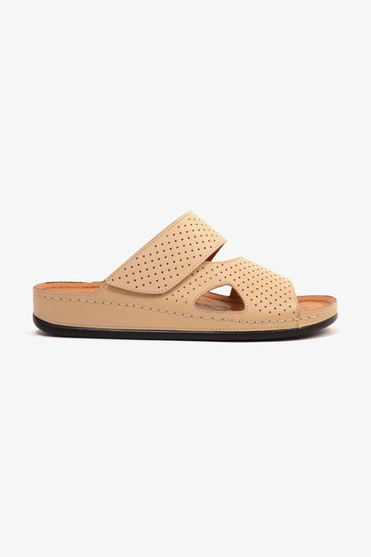 Comfort Plus Men's Al Waha Textured Slip-On Arabic Sandals Beige