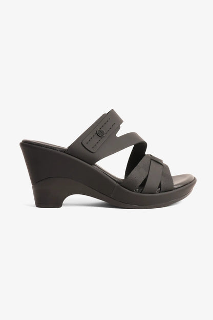 COMFORT PLUS LEATHER CUT-OUT SANDALS WITH LOW HEEL BLACK