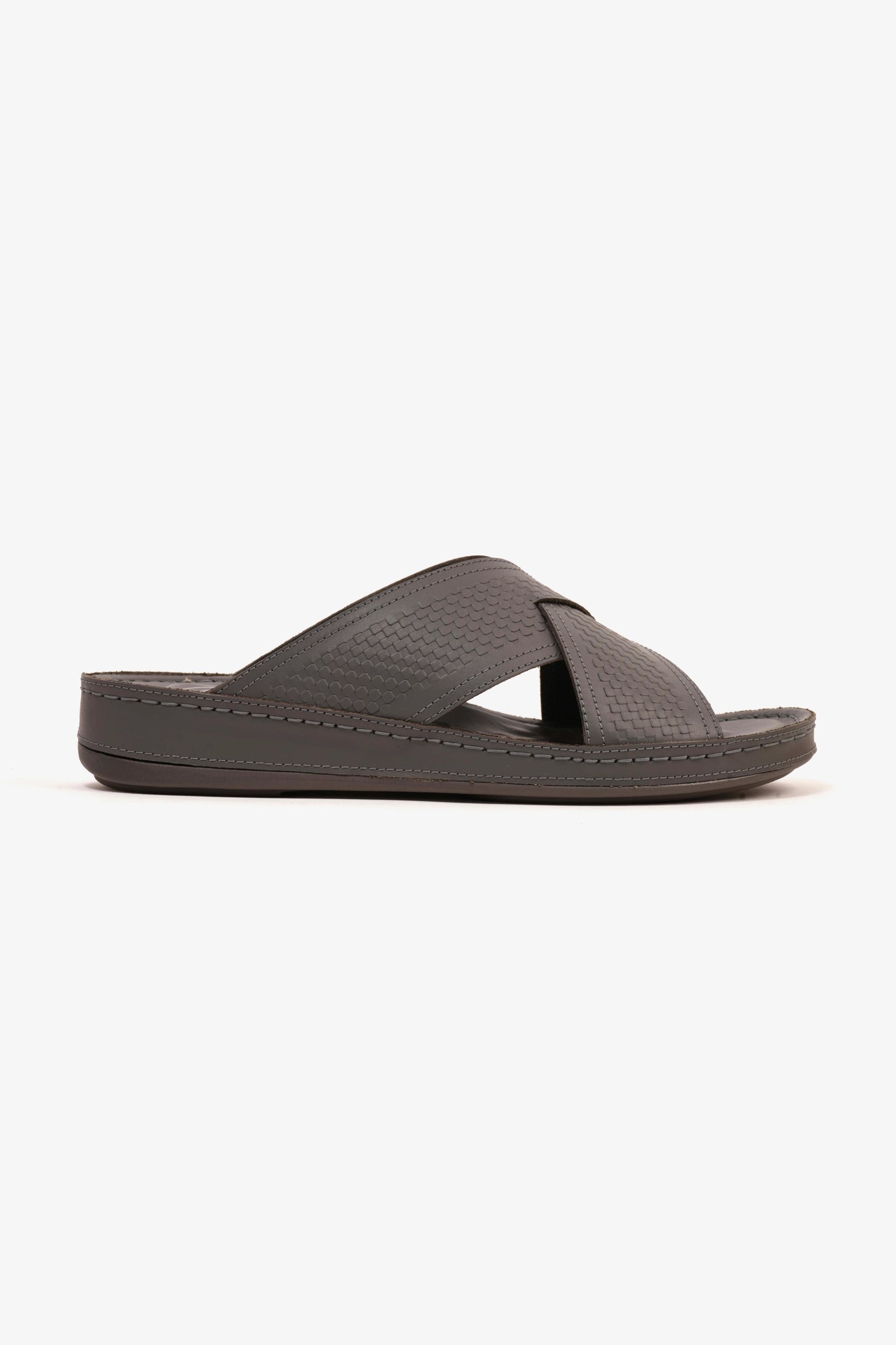 Comfort Plus Men's Leather Arabic Sandals with Silver Accent Dark Grey