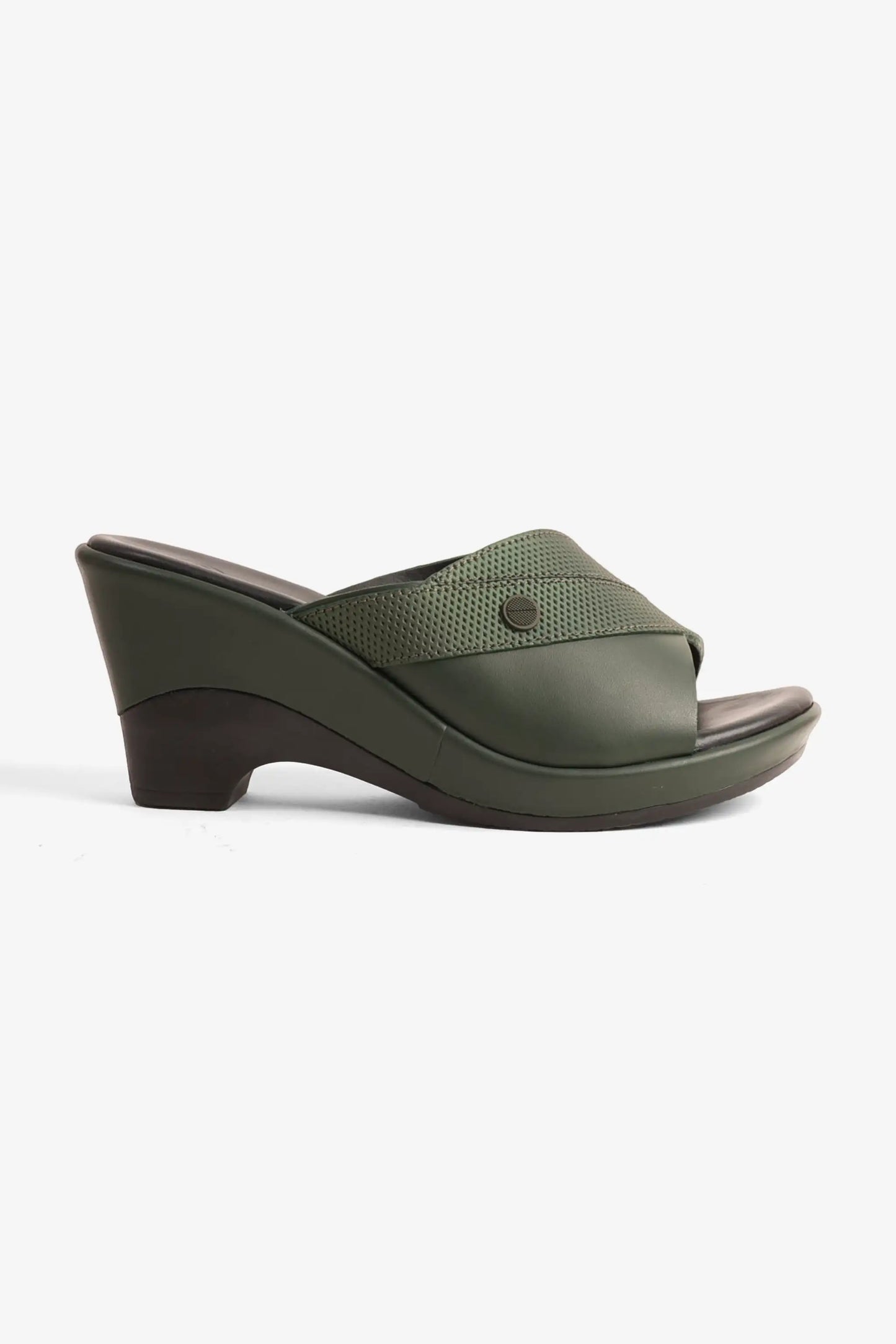 COMFORT PLUS SUPORTIVE LEATHER MULES WITH LOW HEEL GREEN