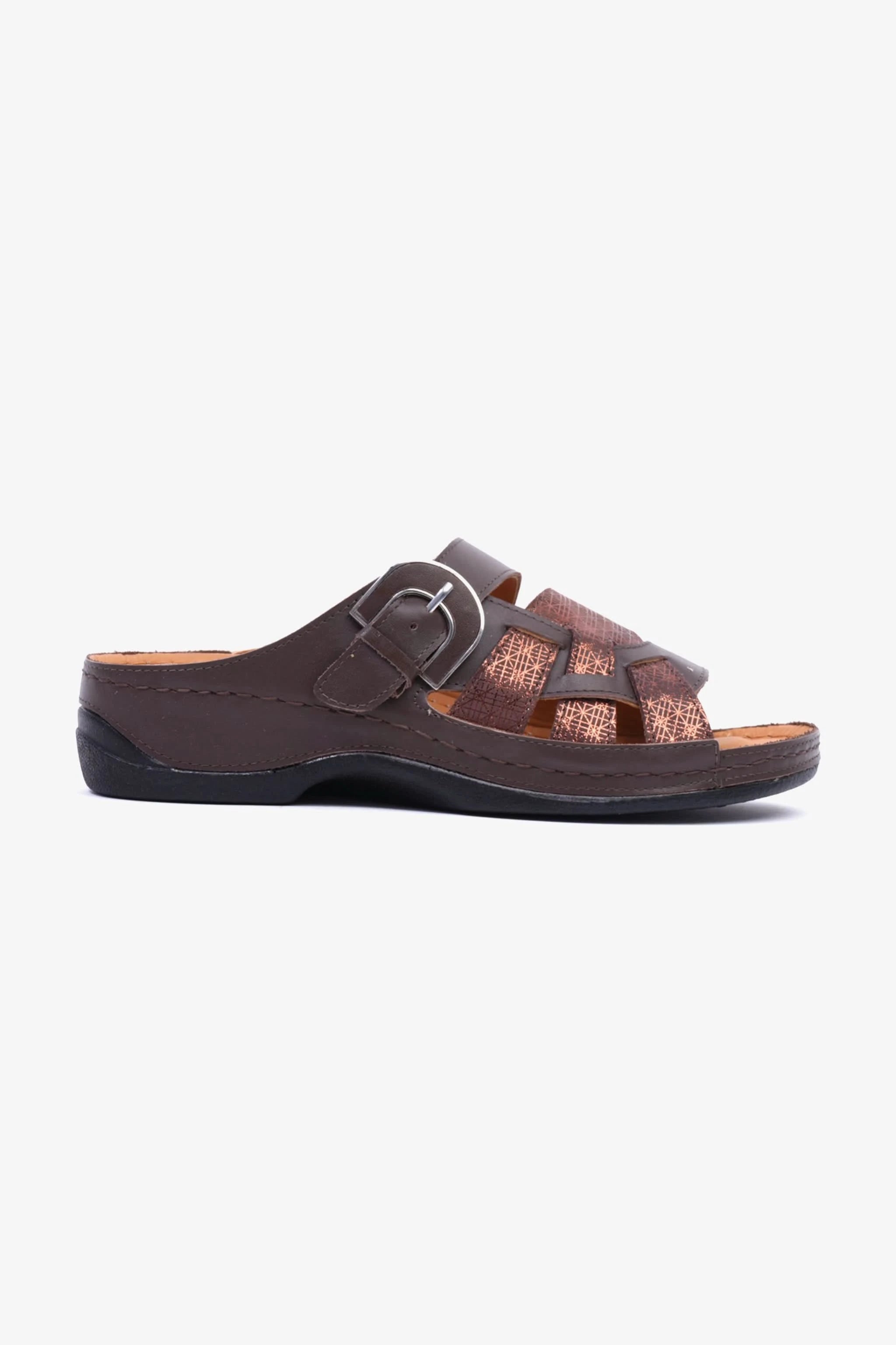 Comfort Plus Stylish and Comfortable Double Buckle Sandals Brown - Seventy7