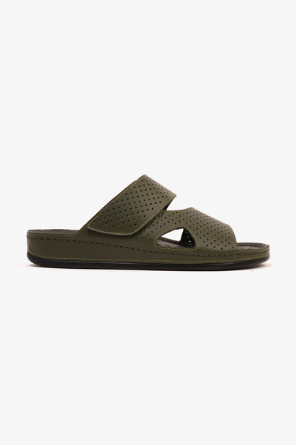 Comfort Plus Men's Al Waha Textured Slip-On Arabic Sandals Olive