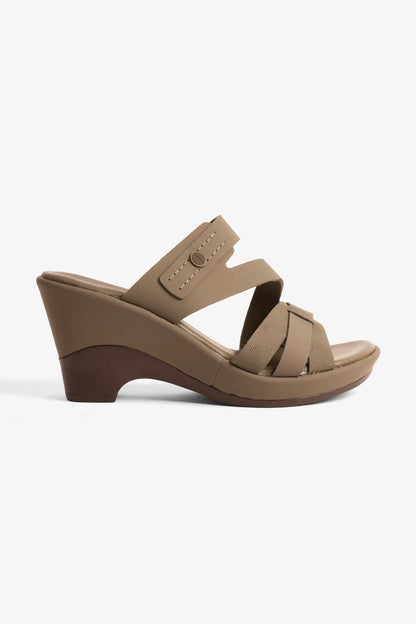 COMFORT PLUS LEATHER CUT-OUT SANDALS WITH LOW HEEL TRUFFLE