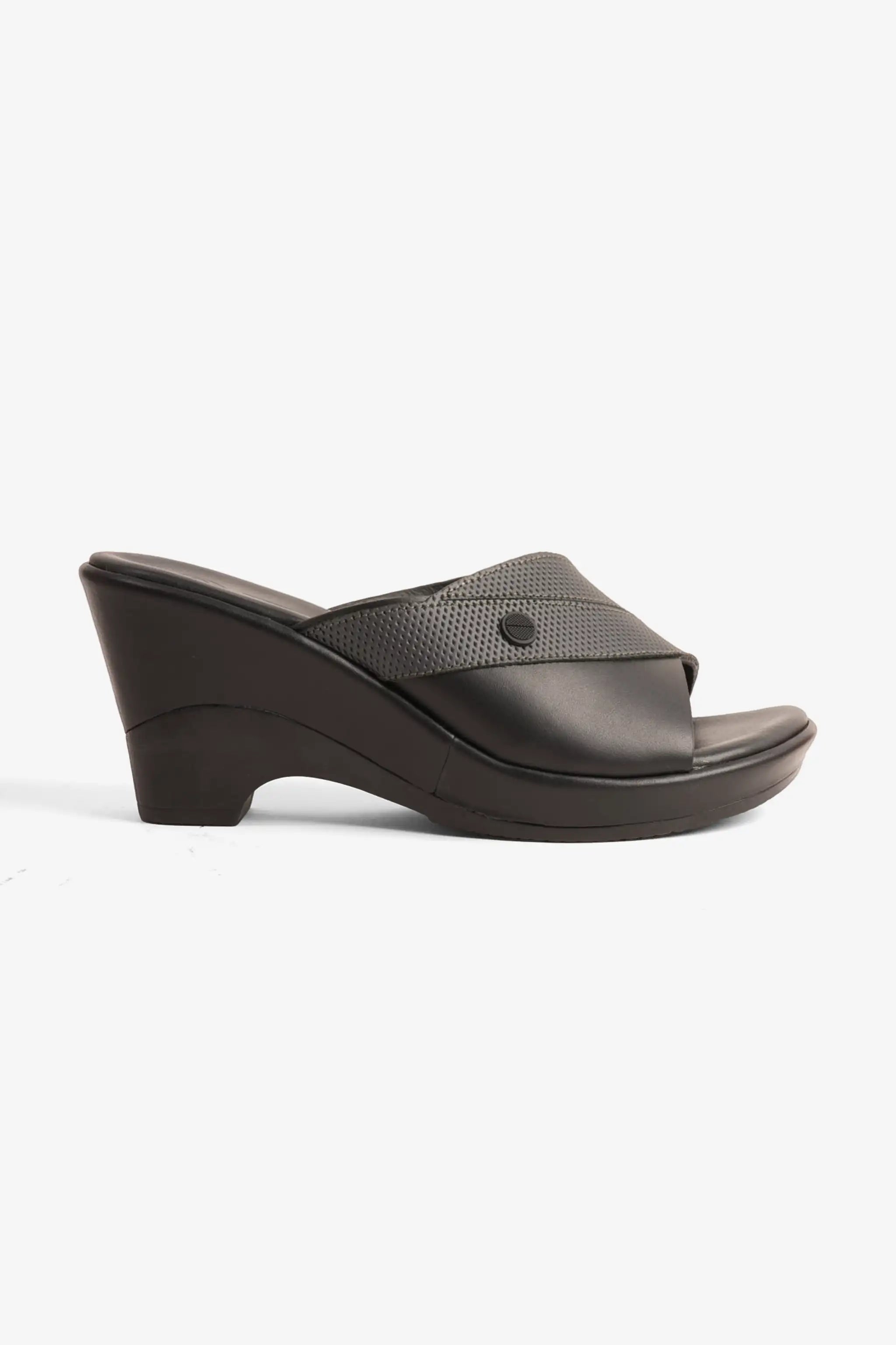 COMFORT PLUS SUPORTIVE LEATHER MULES WITH LOW HEEL BLACK