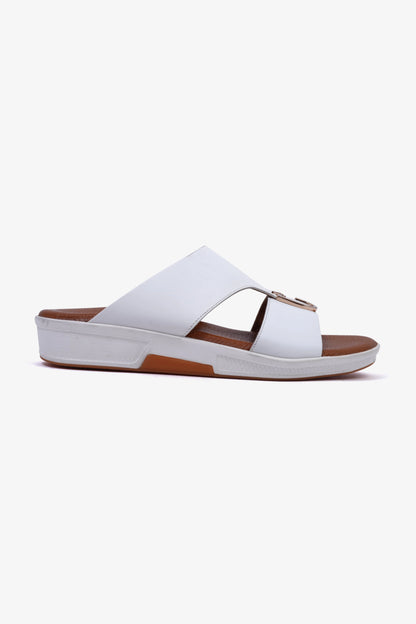 CAVALIER Men's Textured Leather Sandals with Metal Accent White