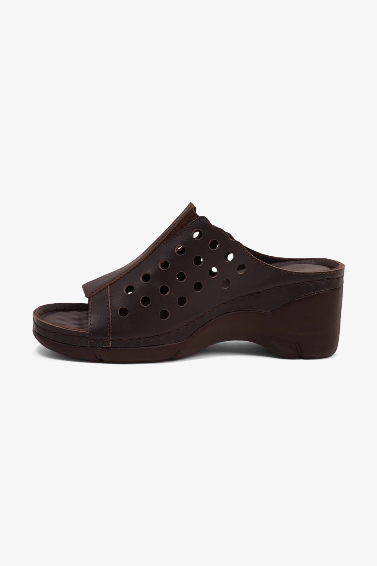 COMFORT PLUS SLIP-ON WEDGE SANDALS WITH PERFORATED DESIGN BROWN