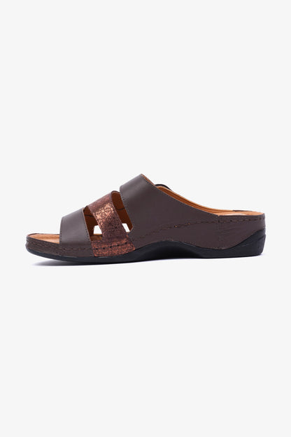 Comfort Plus Stylish and Comfortable Double Buckle Sandals Brown