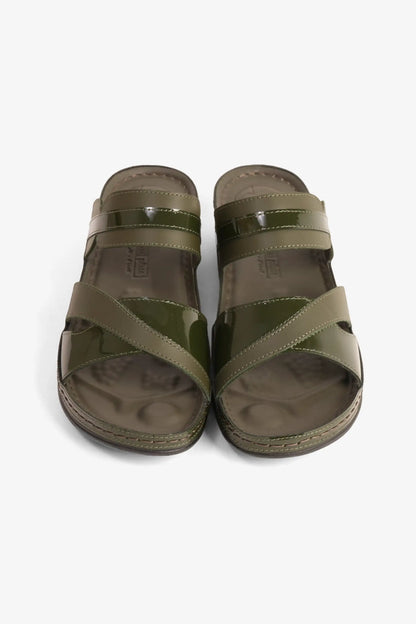 COMFORT PLUS ULTRA SOFT LEATHER SLIDES WOMEN'S OLIVE