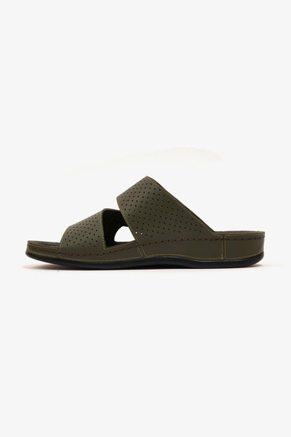 Comfort Plus Men's Al Waha Textured Slip-On Arabic Sandals Olive