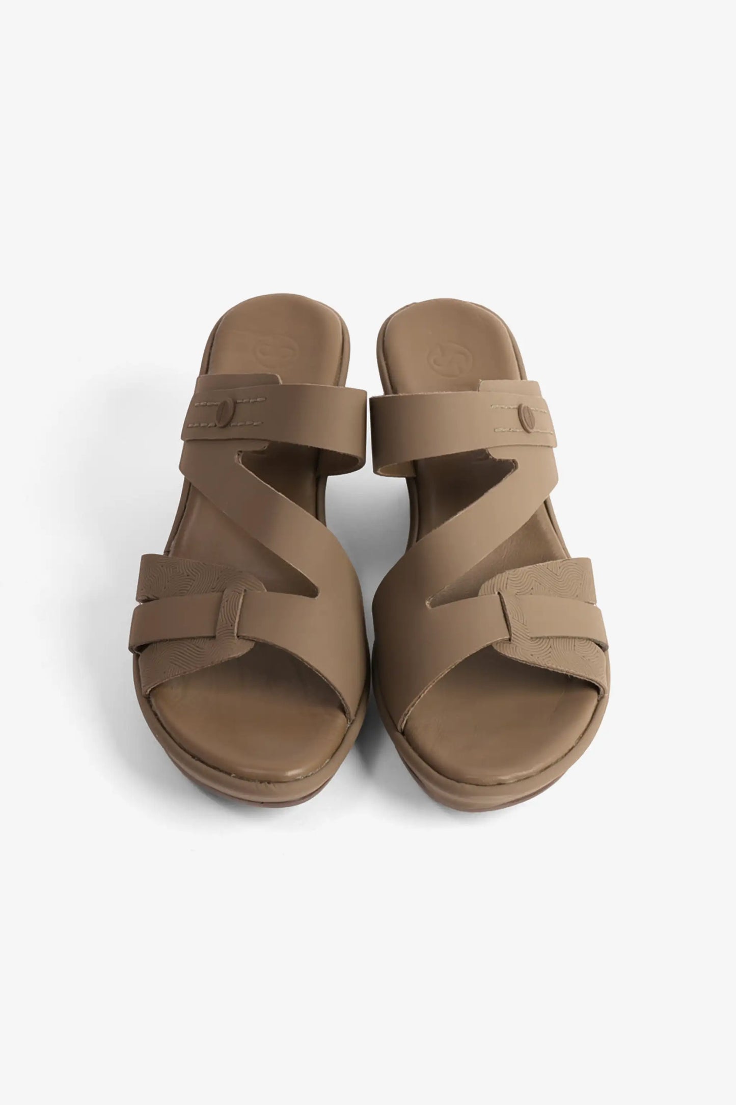 COMFORT PLUS LEATHER CUT-OUT SANDALS WITH LOW HEEL TRUFFLE