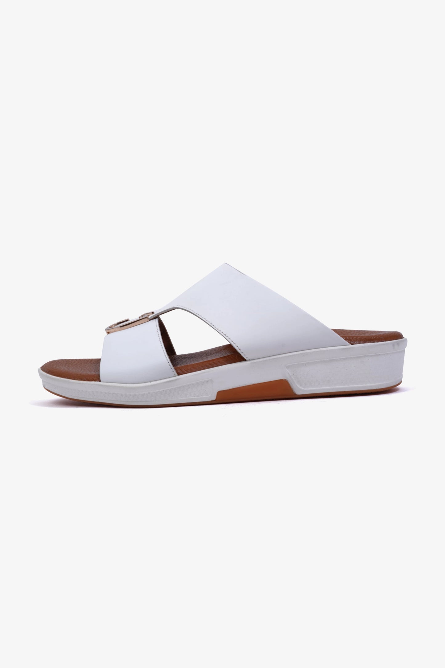 CAVALIER Men's Textured Leather Sandals with Metal Accent White