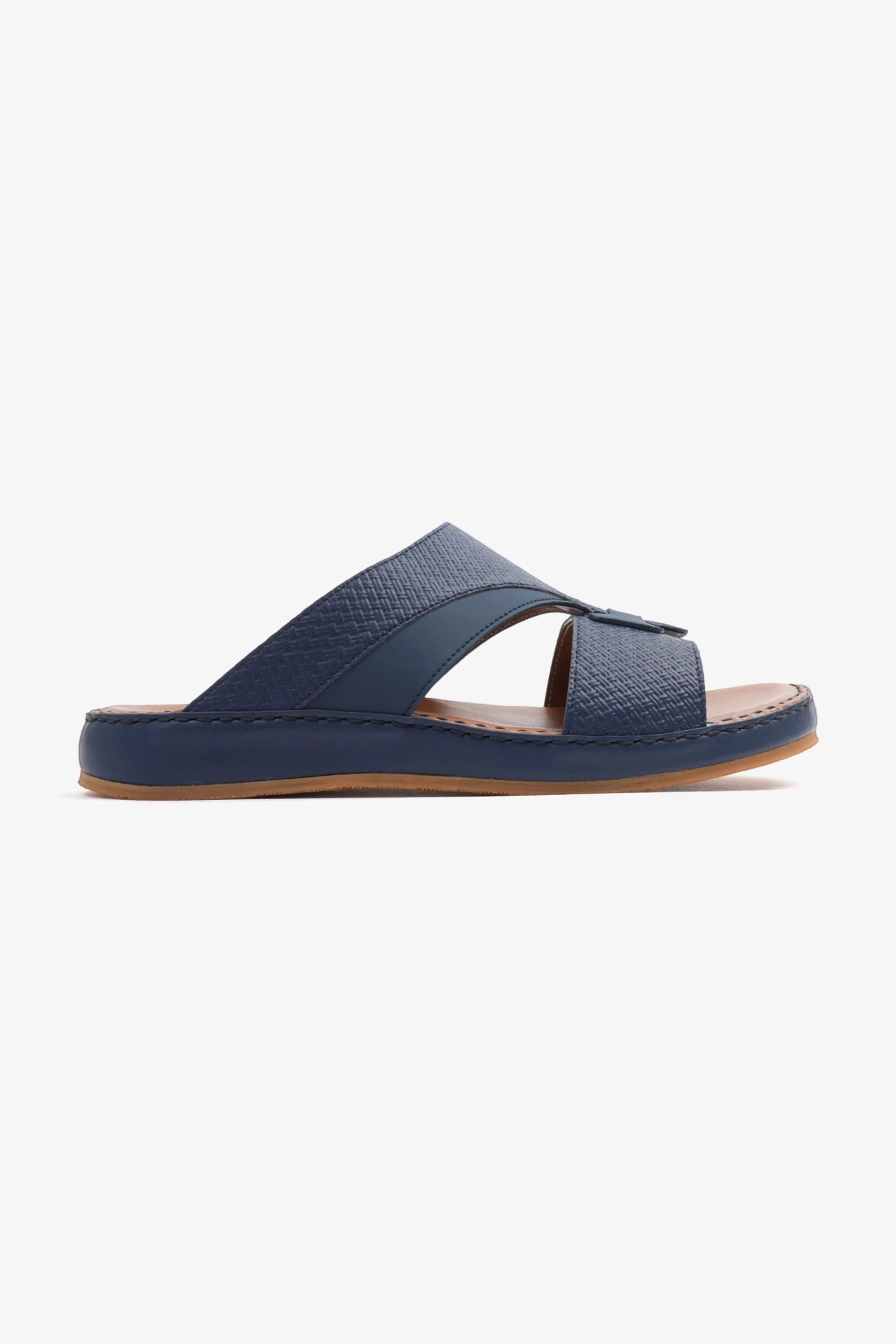 COMFORT PLUS MEN'S GENIUNE LEATHER COMFORTABLE FOOTBED SANDALS NAVY