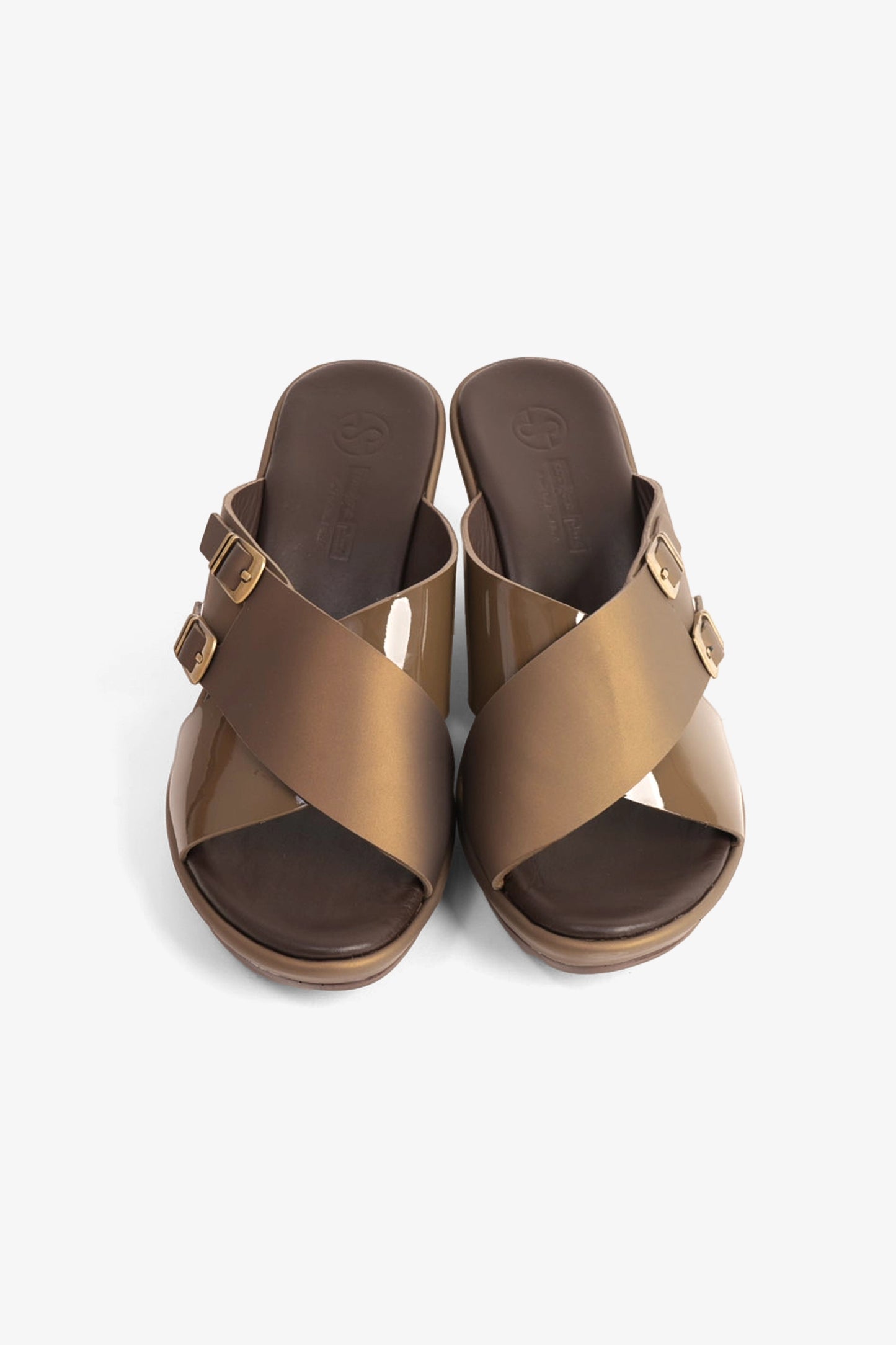 COMFORT PLUS WEDGE MULES WITH DOUBLE BUCKLE TRUFFLE