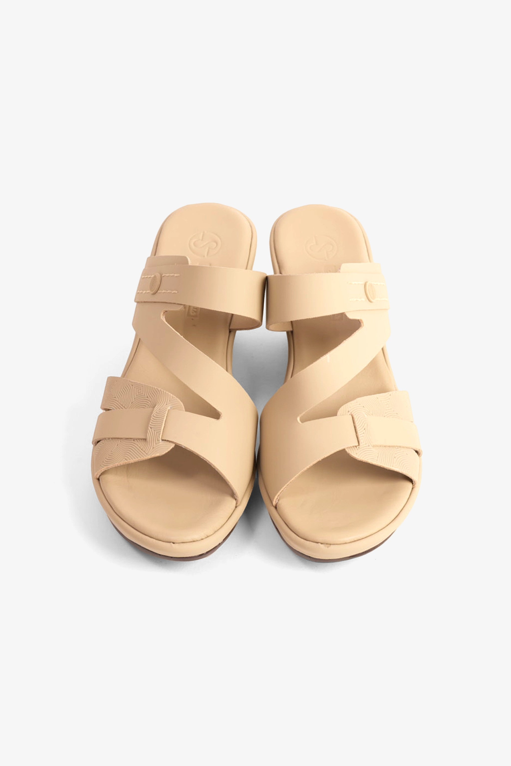 COMFORT PLUS LEATHER CUT-OUT SANDALS WITH LOW HEEL BEIGE - Seventy7