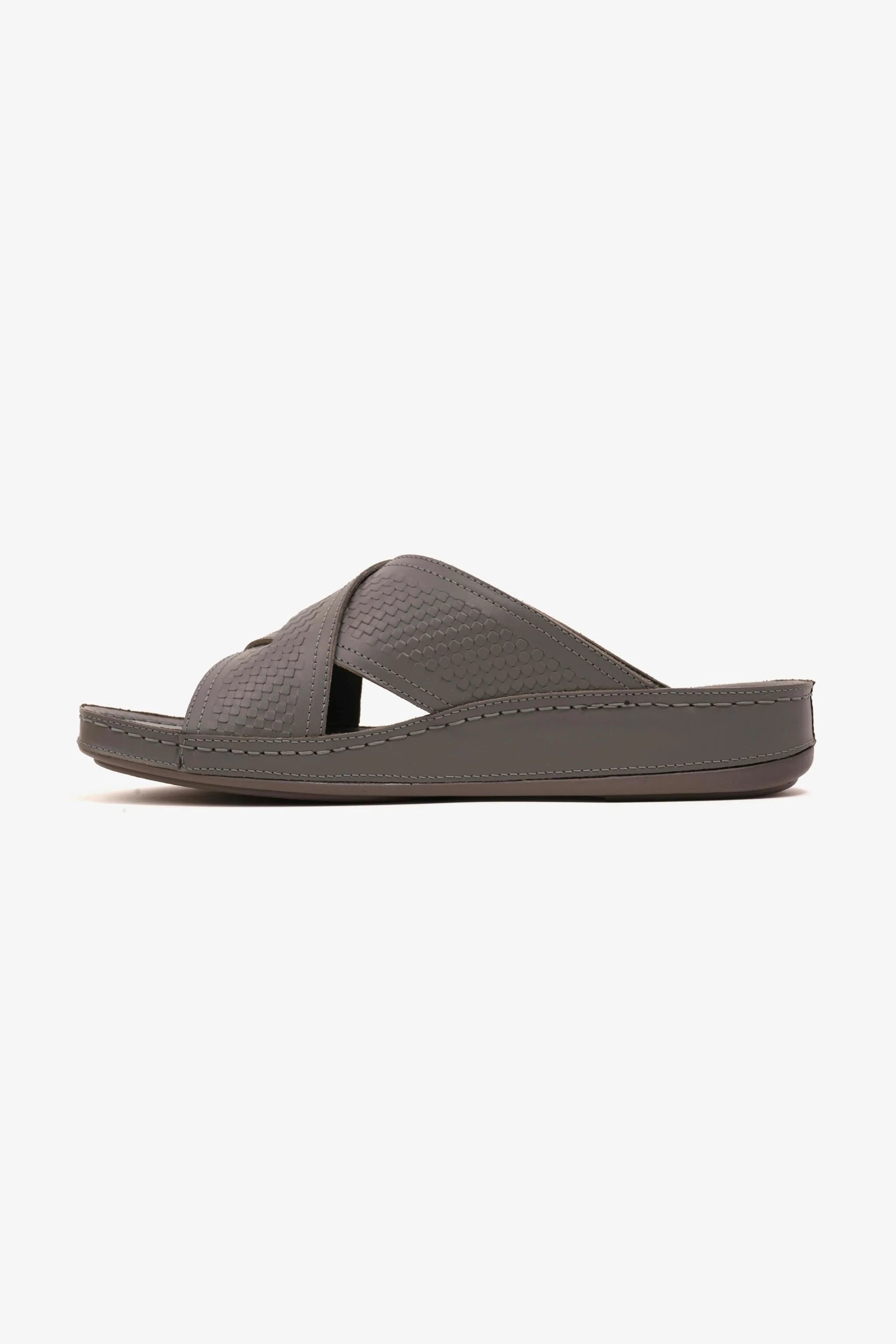 Comfort Plus Men's Leather Arabic Sandals with Silver Accent Dark Grey