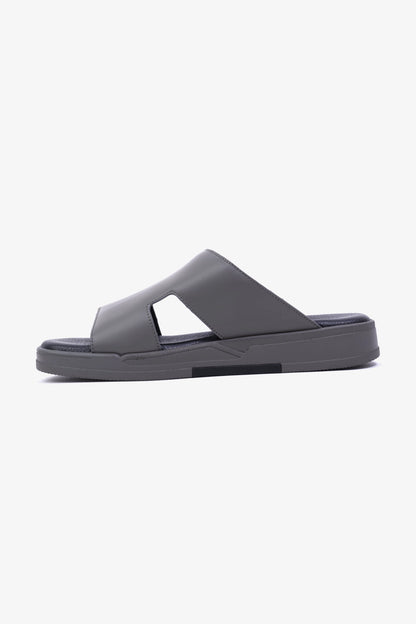 CAVALIER Men's Leather Slide Sandals with Cushioned Footbed Grey