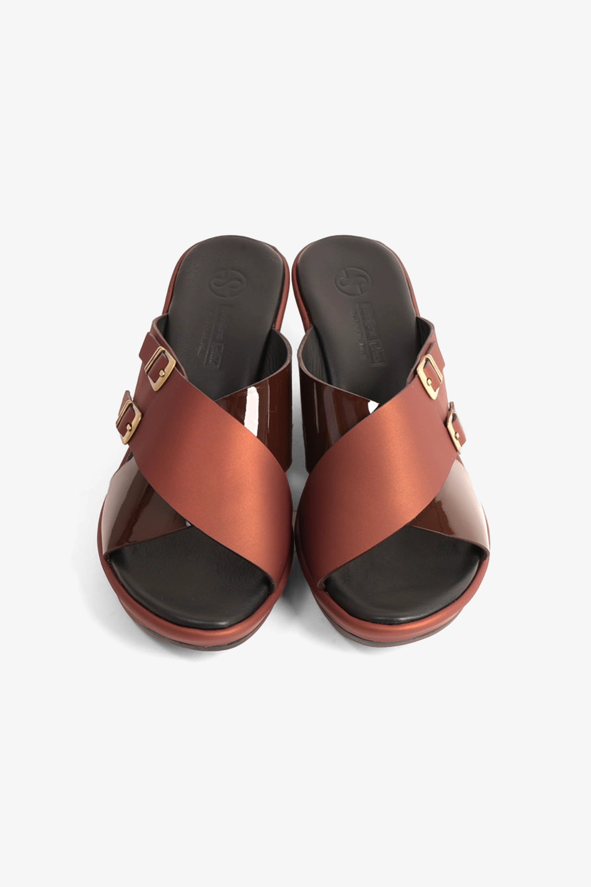 COMFORT PLUS WEDGE MULES WITH DOUBLE BUCKLE MAROON