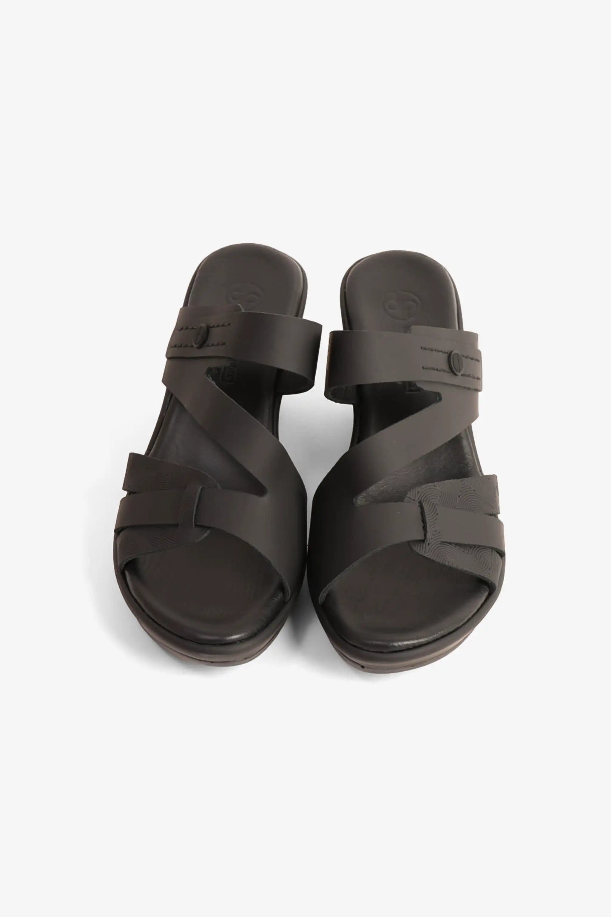 COMFORT PLUS LEATHER CUT-OUT SANDALS WITH LOW HEEL BLACK - Seventy7