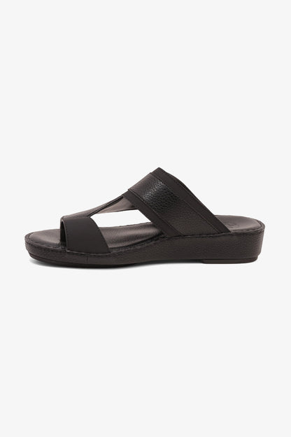 COMFORT PLUS LEATHER SANDALS WITH COMFORTABLE FOOTBED BLACK