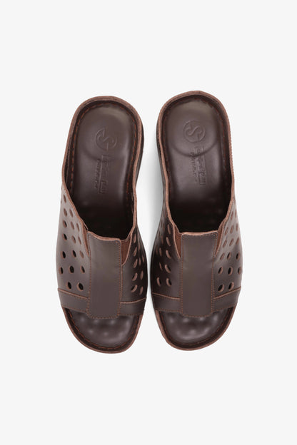 COMFORT PLUS SLIP-ON WEDGE SANDALS WITH PERFORATED DESIGN BROWN