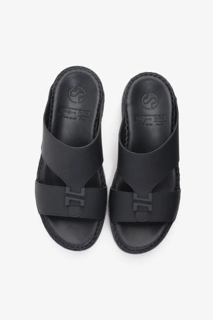 COMFORT PLUS MATTE LEATHER STYLISH TRIM MENS SANDALS BLACK