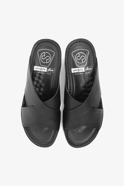 Comfort Plus Men's Leather Arabic Sandals with Silver Accent Black