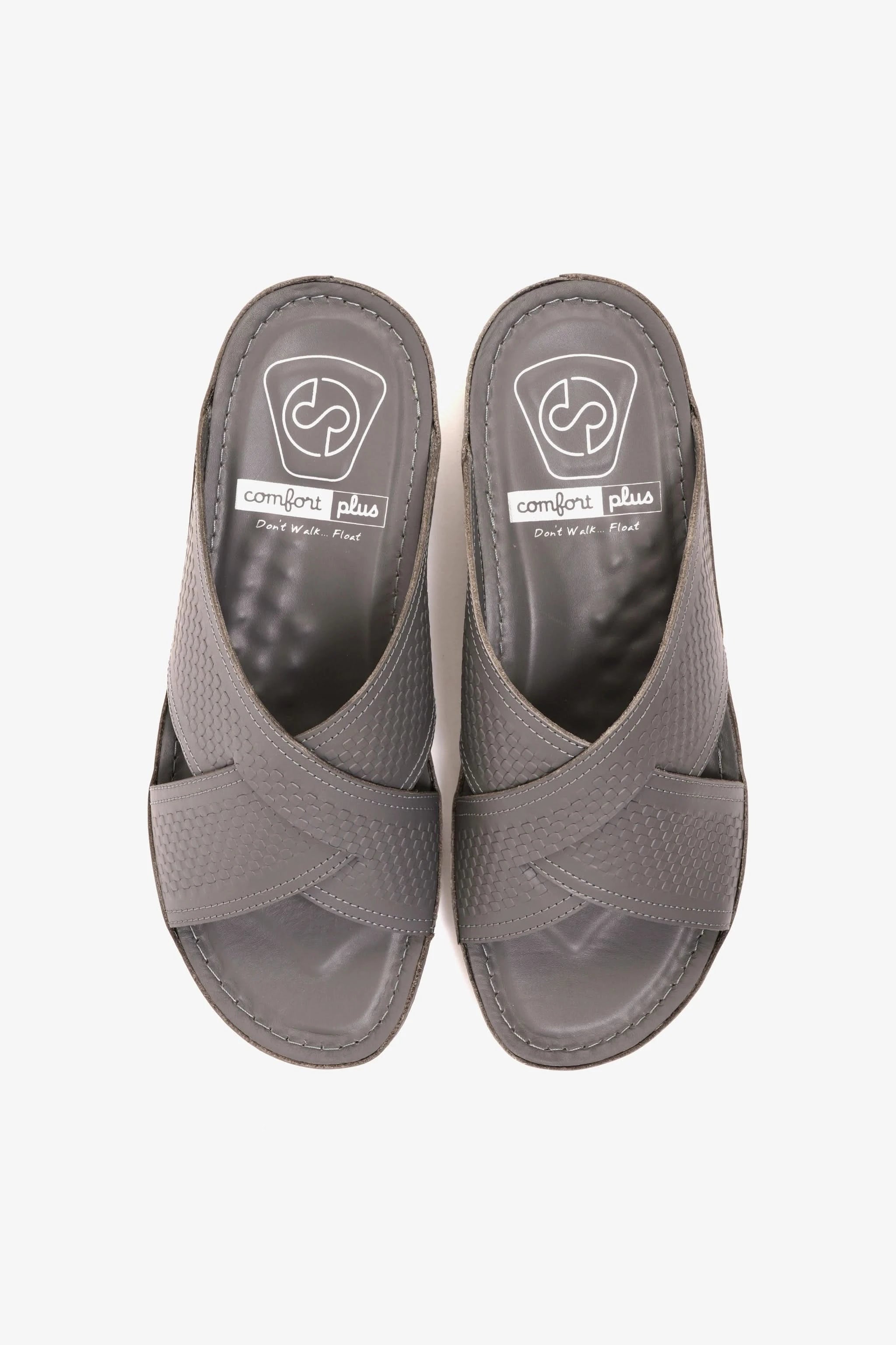 Comfort Plus Men's Leather Arabic Sandals with Silver Accent Dark Grey