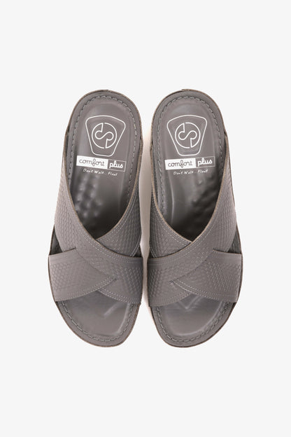 Comfort Plus Men's Leather Arabic Sandals with Silver Accent Dark Grey