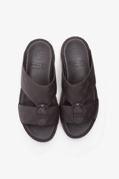 COMFORT PLUS EMBOSSED LEATHER HANDSTITCHED ARABIC SANDALS BROWN