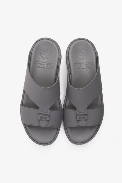 COMFORT PLUS MATTE LEATHER STYLISH TRIM MENS SANDALS DARK GREY