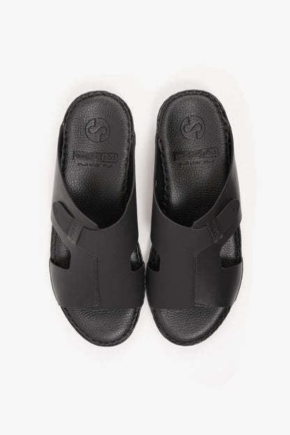 COMFORT PLUS ULTRA COMFORTABLE LEATHER SLIP-ON SANDALS BLACK