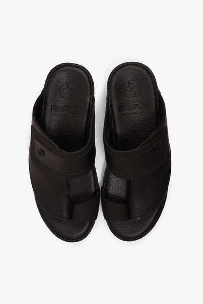 COMFORT PLUS LEATHER SANDALS WITH COMFORTABLE FOOTBED BLACK